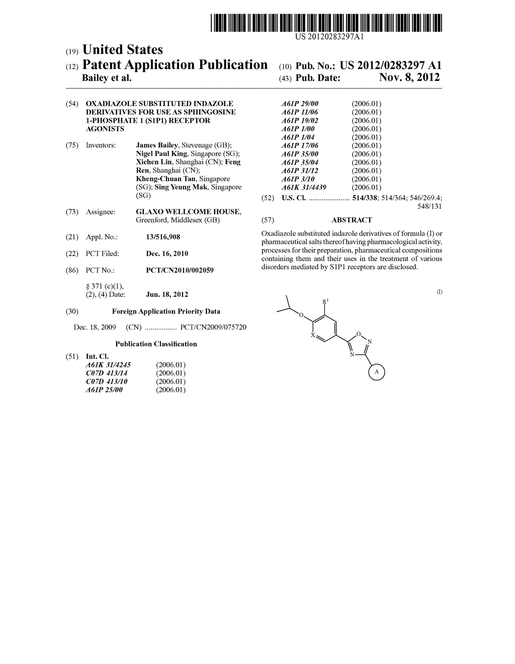 OXADIAZOLE SUBSTITUTED INDAZOLE DERIVATIVES FOR USE AS SPHINGOSINE     1-PHOSPHATE 1 (S1P1) RECEPTOR AGONISTS - diagram, schematic, and image 01