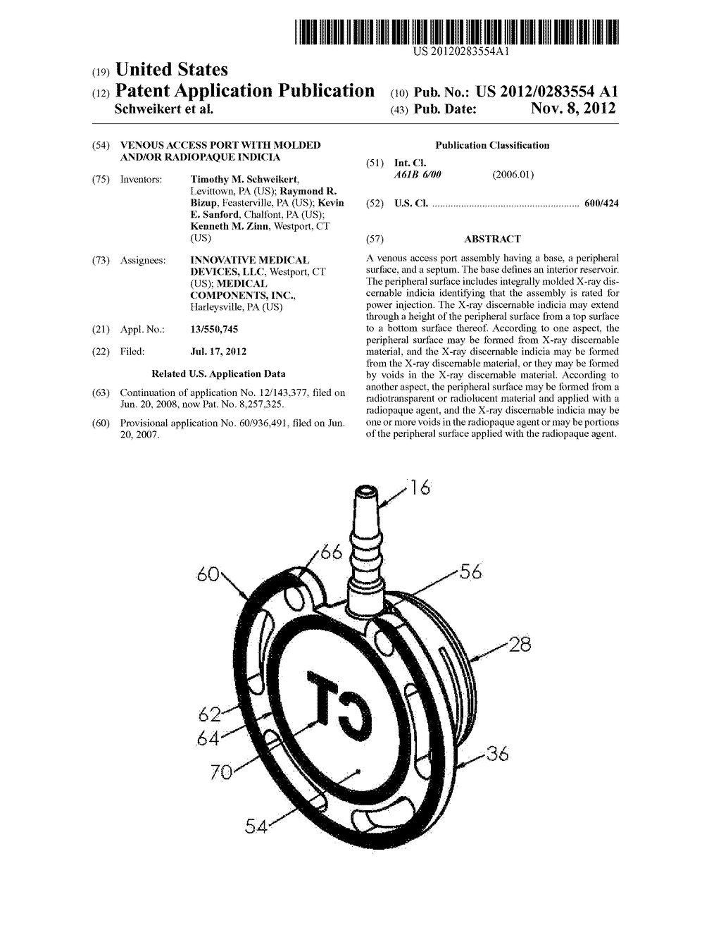 Venous Access Port with Molded and/or Radiopaque Indicia - diagram, schematic, and image 01