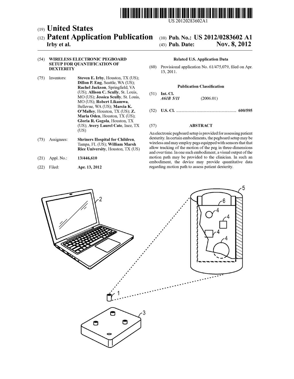 WIRELESS ELECTRONIC PEGBOARD SETUP FOR QUANTIFICATION OF DEXTERITY - diagram, schematic, and image 01