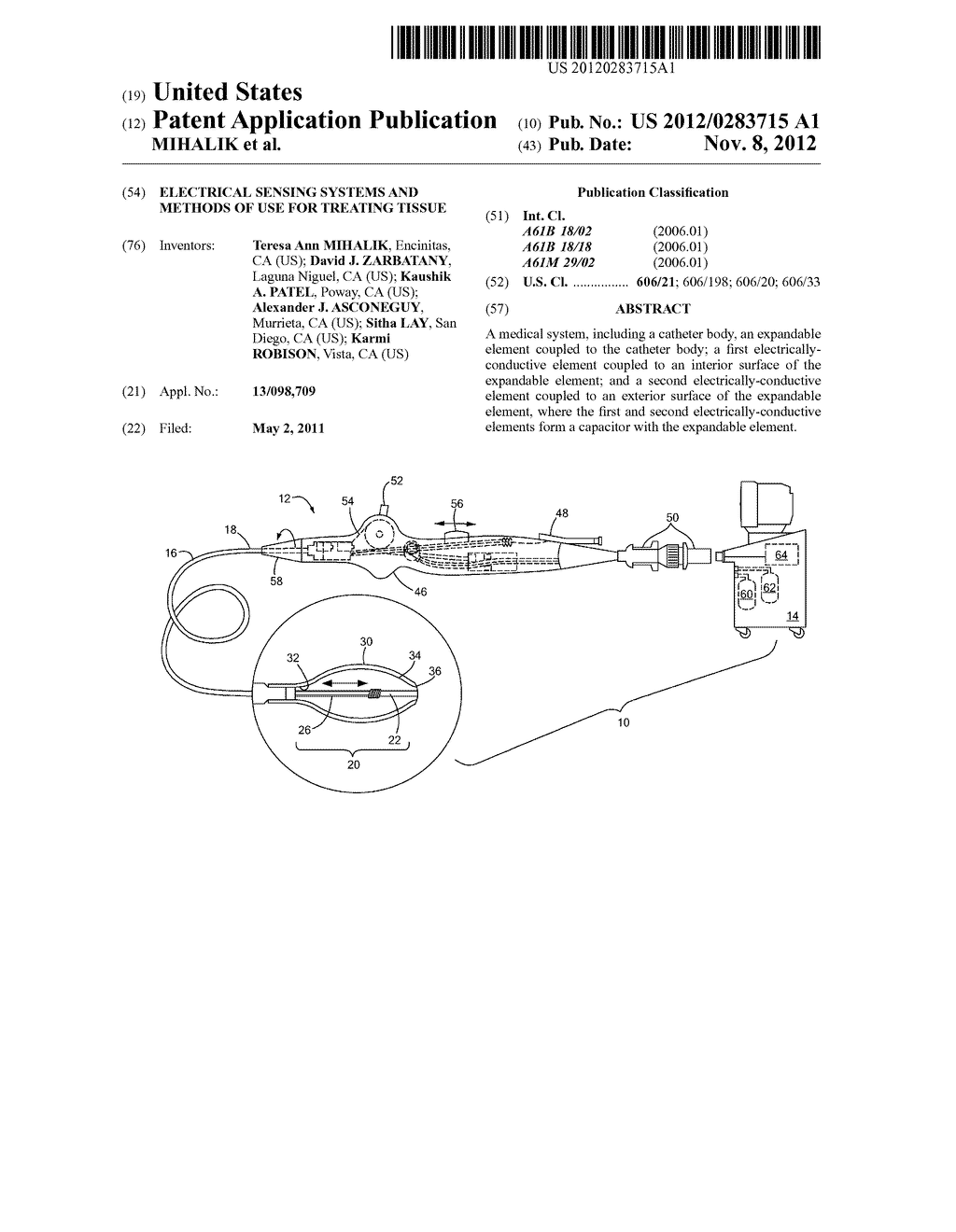 ELECTRICAL SENSING SYSTEMS AND METHODS OF USE FOR TREATING TISSUE - diagram, schematic, and image 01