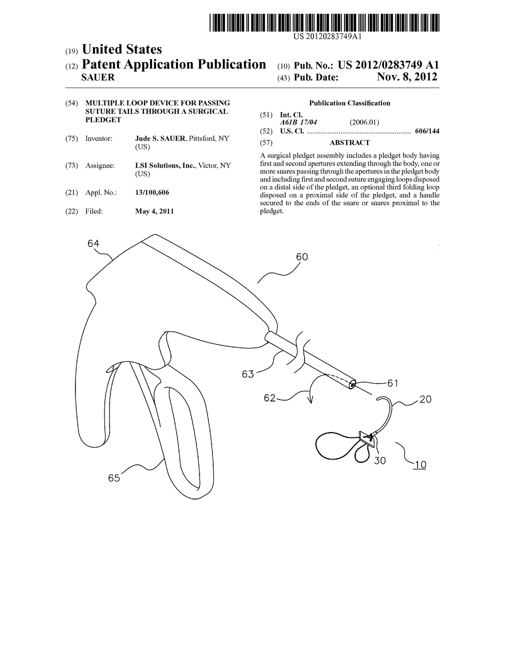 MULTIPLE LOOP DEVICE FOR PASSING SUTURE TAILS THROUGH A SURGICAL PLEDGET - diagram, schematic, and image 01