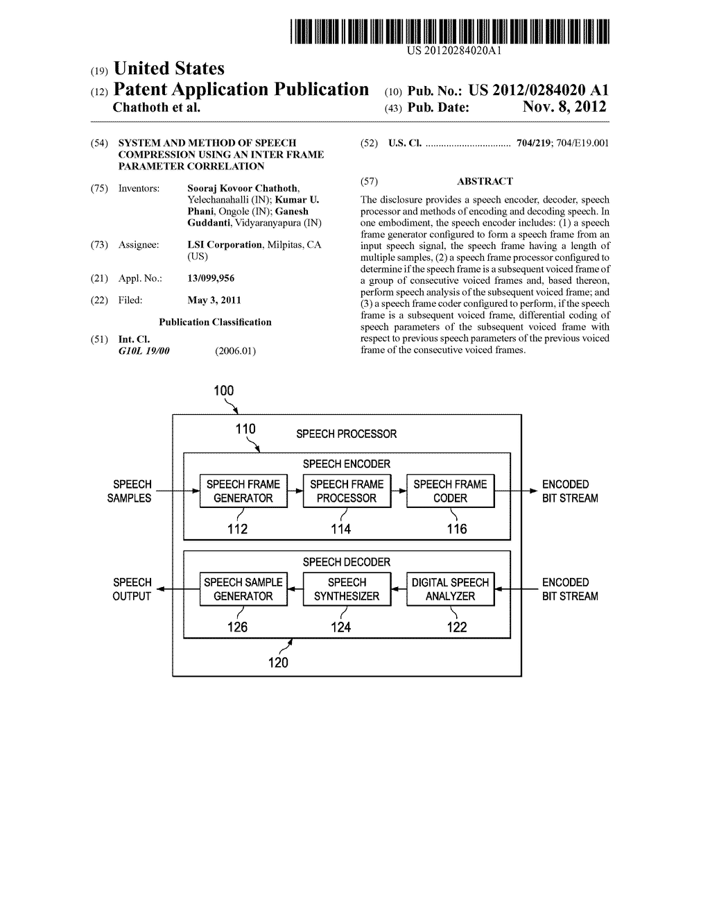 SYSTEM AND METHOD OF SPEECH COMPRESSION USING AN INTER FRAME PARAMETER     CORRELATION - diagram, schematic, and image 01