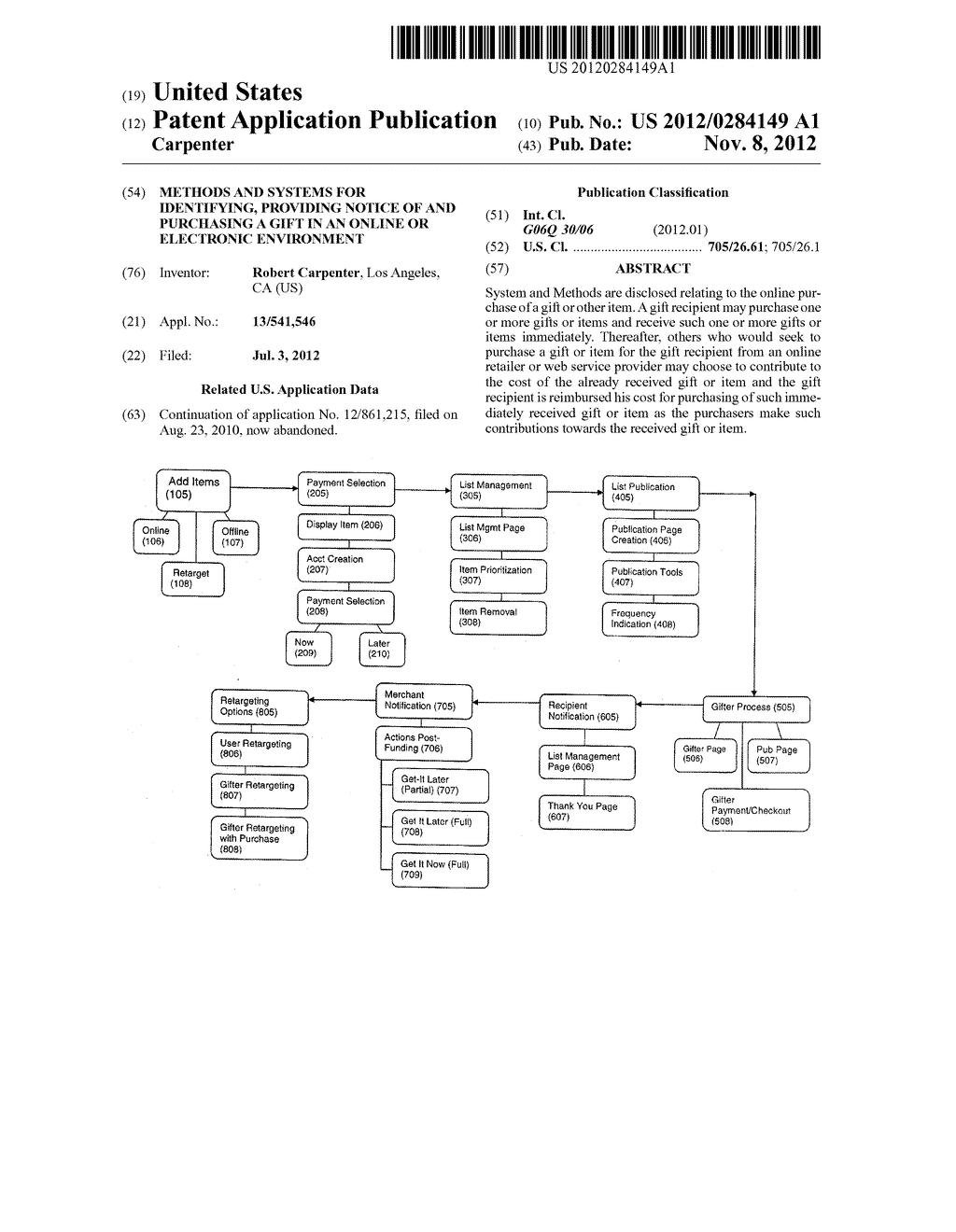 METHODS AND SYSTEMS FOR IDENTIFYING, PROVIDING NOTICE OF AND PURCHASING A     GIFT IN AN ONLINE OR ELECTRONIC ENVIRONMENT - diagram, schematic, and image 01