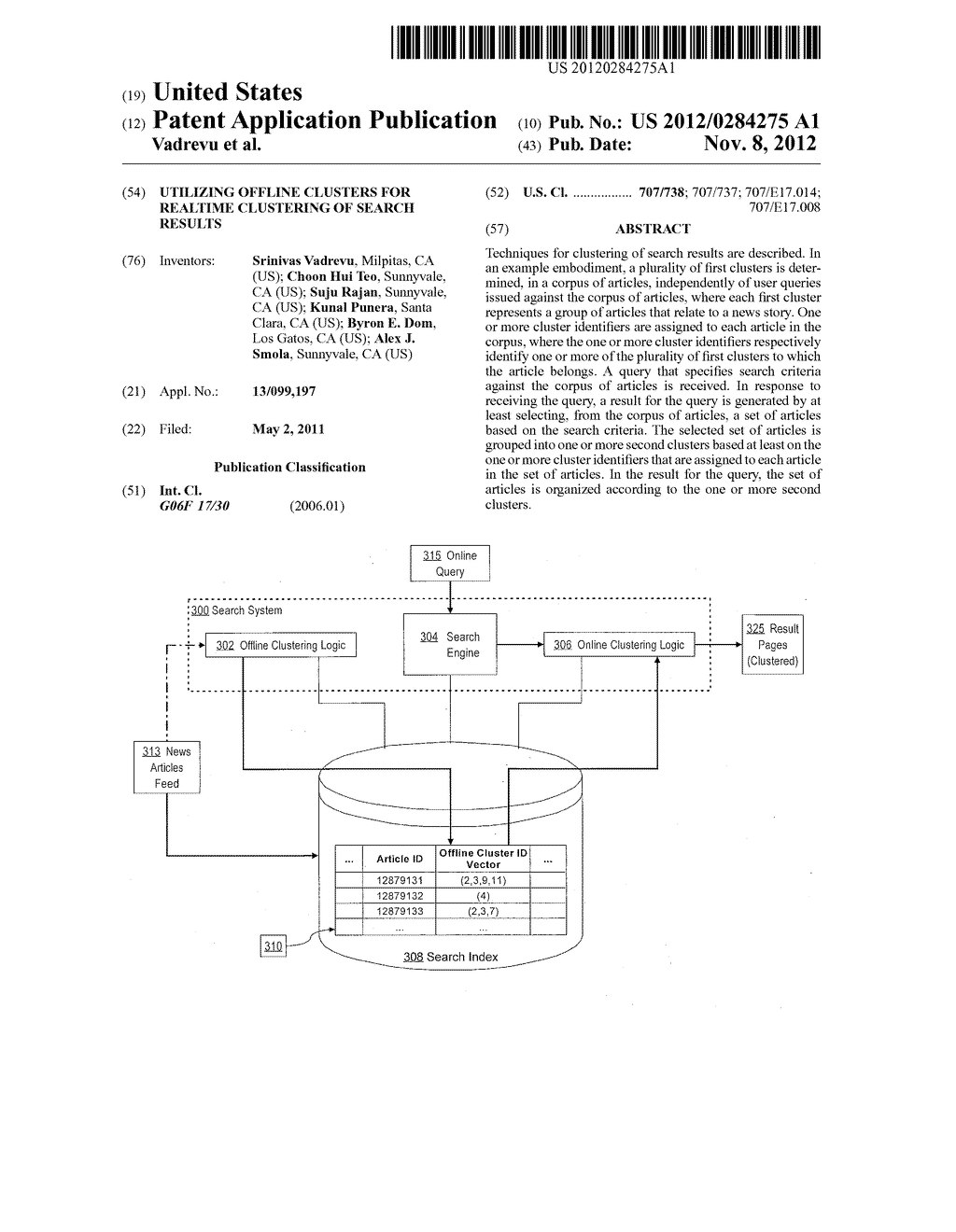 UTILIZING OFFLINE CLUSTERS FOR REALTIME CLUSTERING OF SEARCH RESULTS - diagram, schematic, and image 01