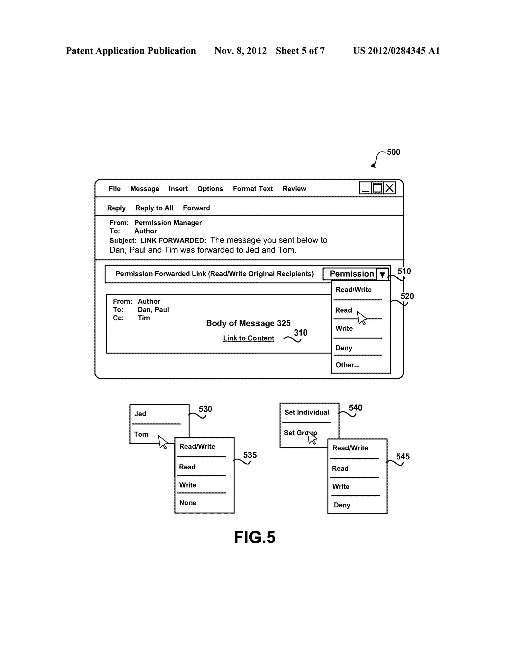 SETTING PERMISSIONS FOR LINKS FORWARDED IN ELECTRONIC MESSAGES - diagram, schematic, and image 06