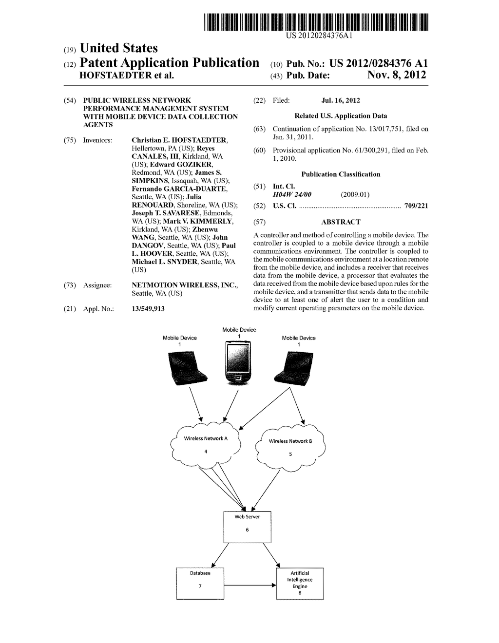 PUBLIC WIRELESS NETWORK PERFORMANCE MANAGEMENT SYSTEM WITH MOBILE DEVICE     DATA COLLECTION AGENTS - diagram, schematic, and image 01