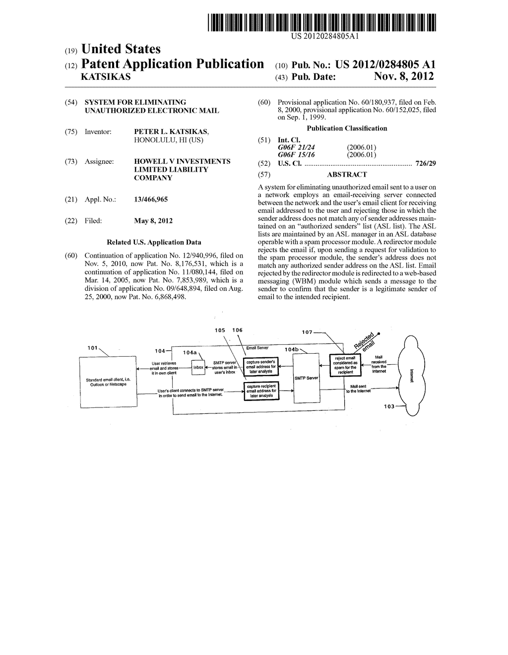 SYSTEM FOR ELIMINATING UNAUTHORIZED ELECTRONIC MAIL - diagram, schematic, and image 01