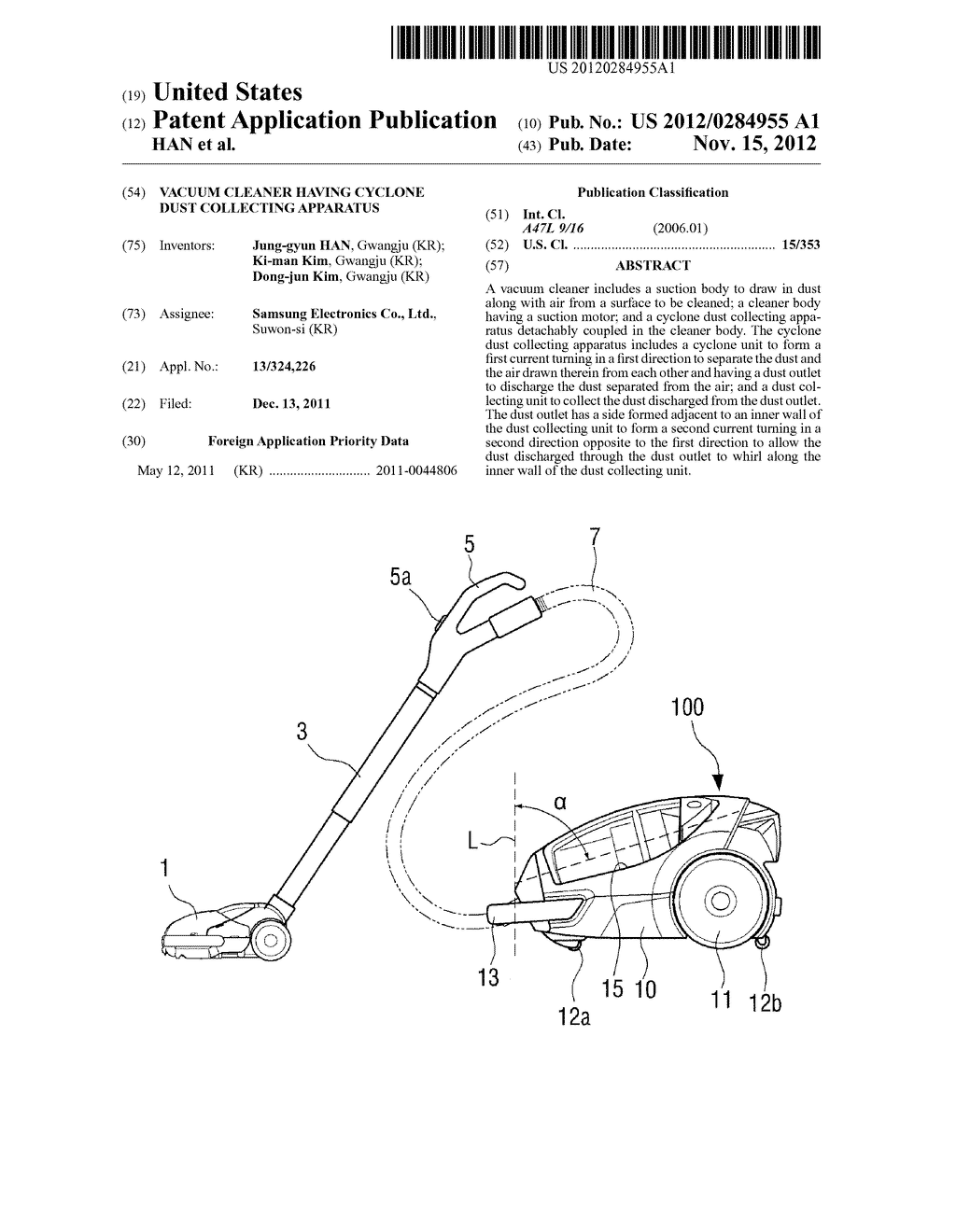 VACUUM CLEANER HAVING CYCLONE DUST COLLECTING APPARATUS - diagram, schematic, and image 01