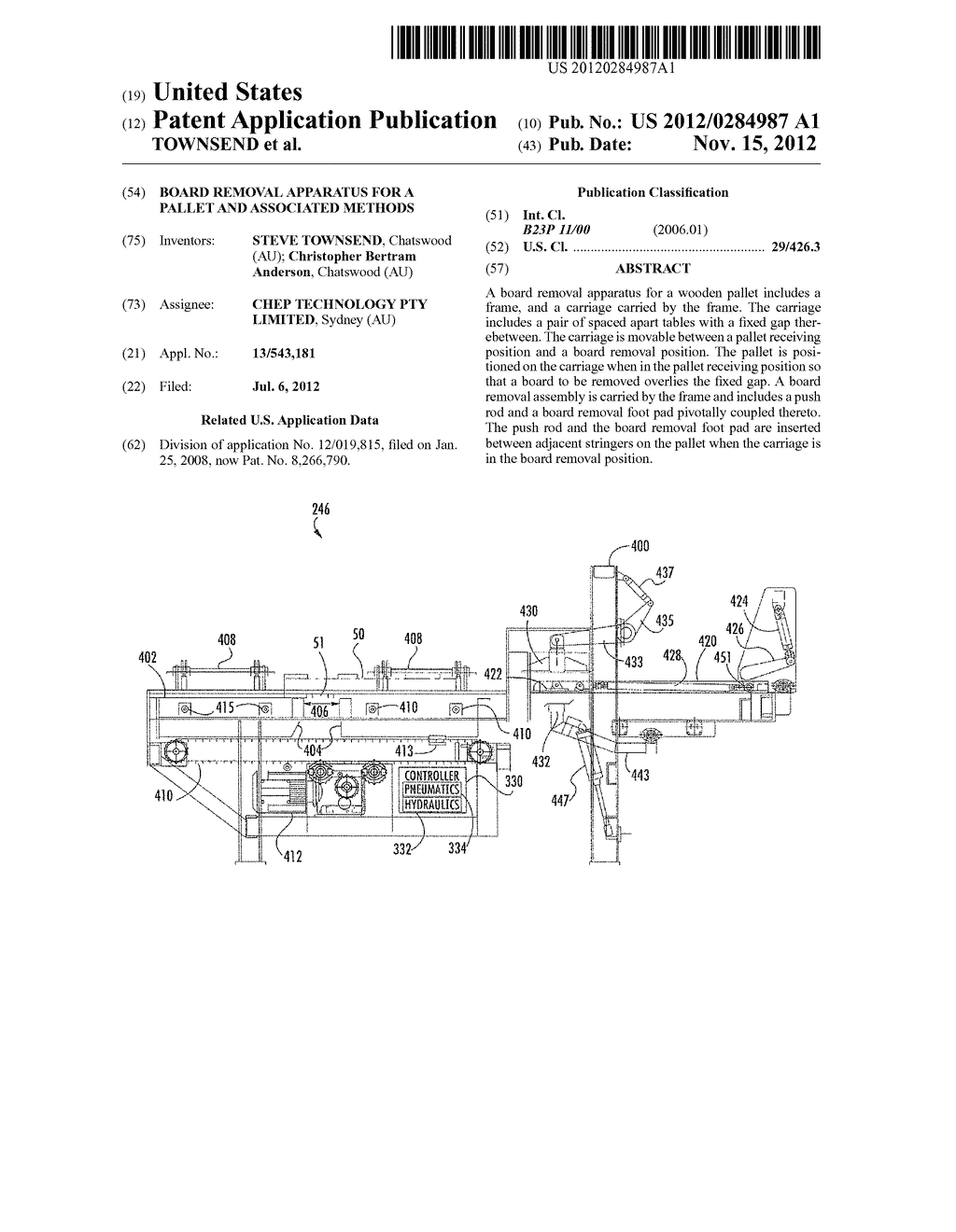 BOARD REMOVAL APPARATUS FOR A PALLET AND ASSOCIATED METHODS - diagram, schematic, and image 01