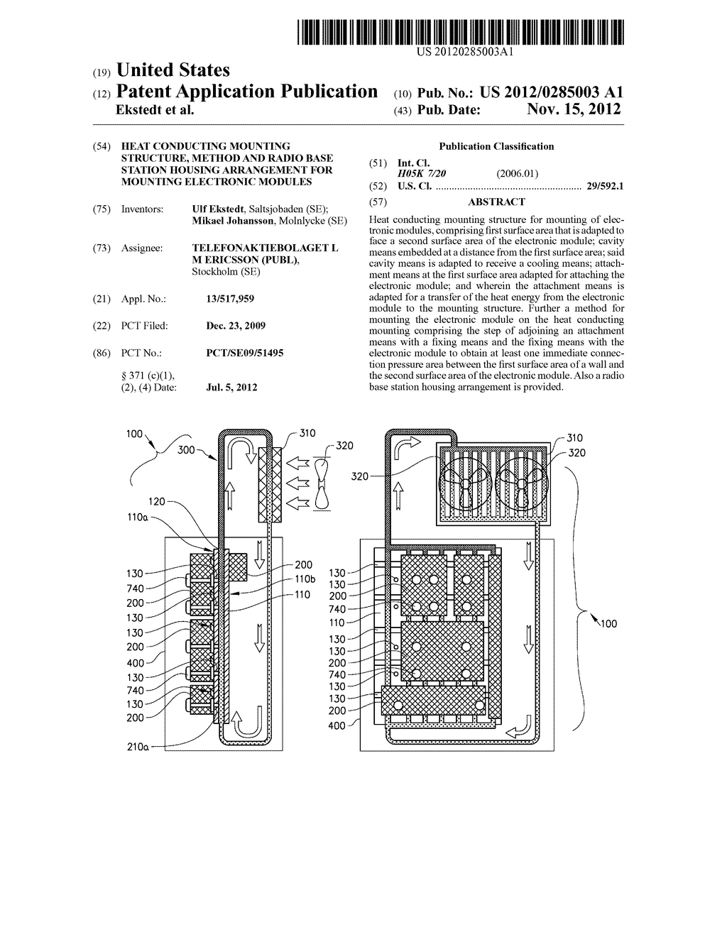 Heat Conducting Mounting Structure, Method and Radio Base Station Housing     Arrangement for Mounting Electronic Modules - diagram, schematic, and image 01