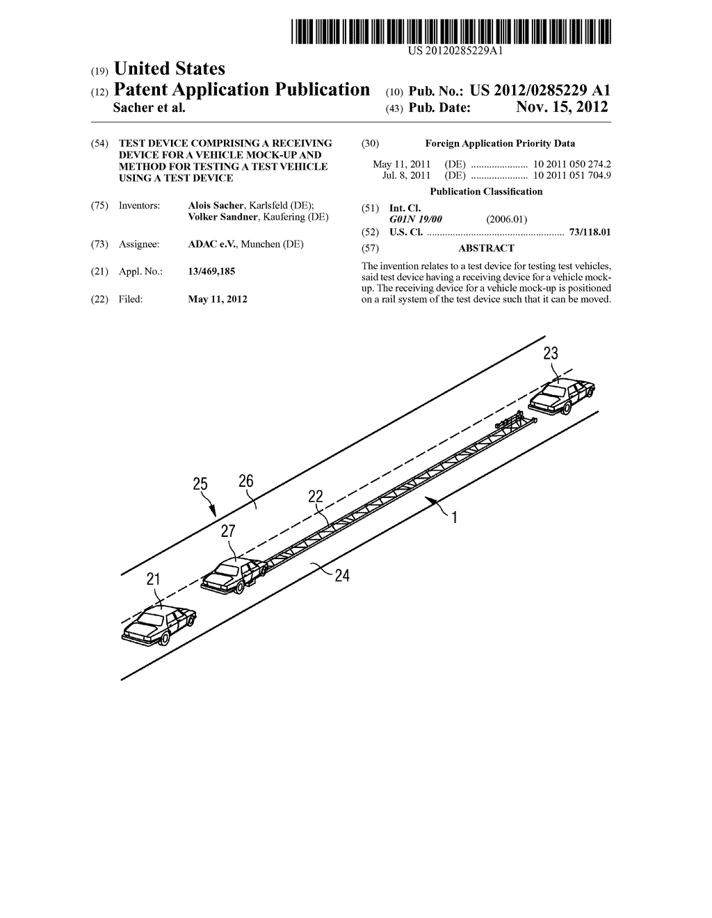 TEST DEVICE COMPRISING A RECEIVING DEVICE FOR A VEHICLE MOCK-UP AND METHOD     FOR TESTING A TEST VEHICLE USING A TEST DEVICE - diagram, schematic, and image 01