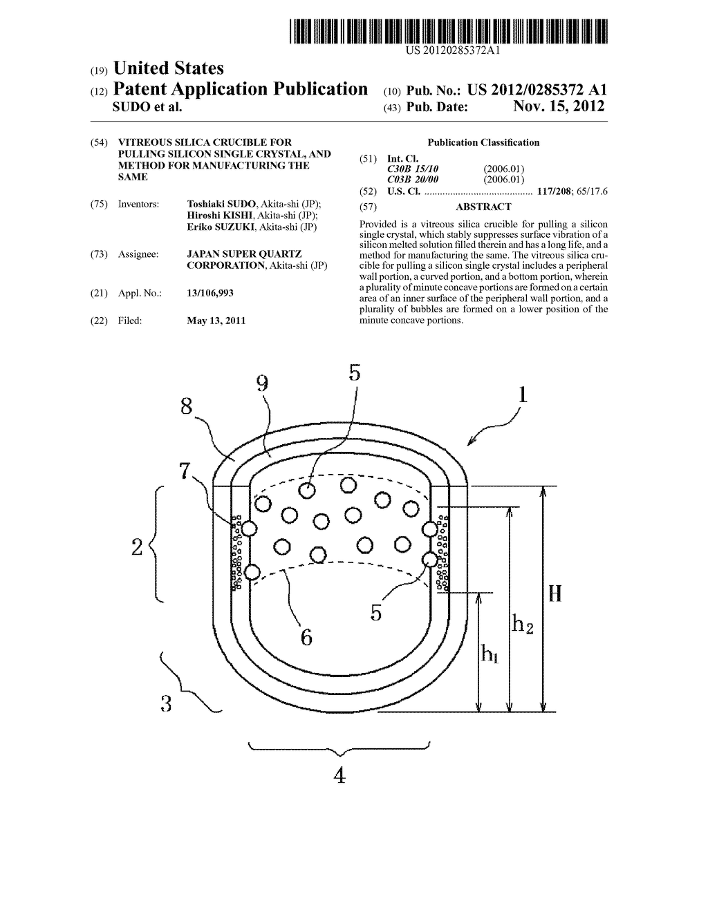 VITREOUS SILICA CRUCIBLE FOR PULLING SILICON SINGLE CRYSTAL, AND METHOD     FOR MANUFACTURING THE SAME - diagram, schematic, and image 01