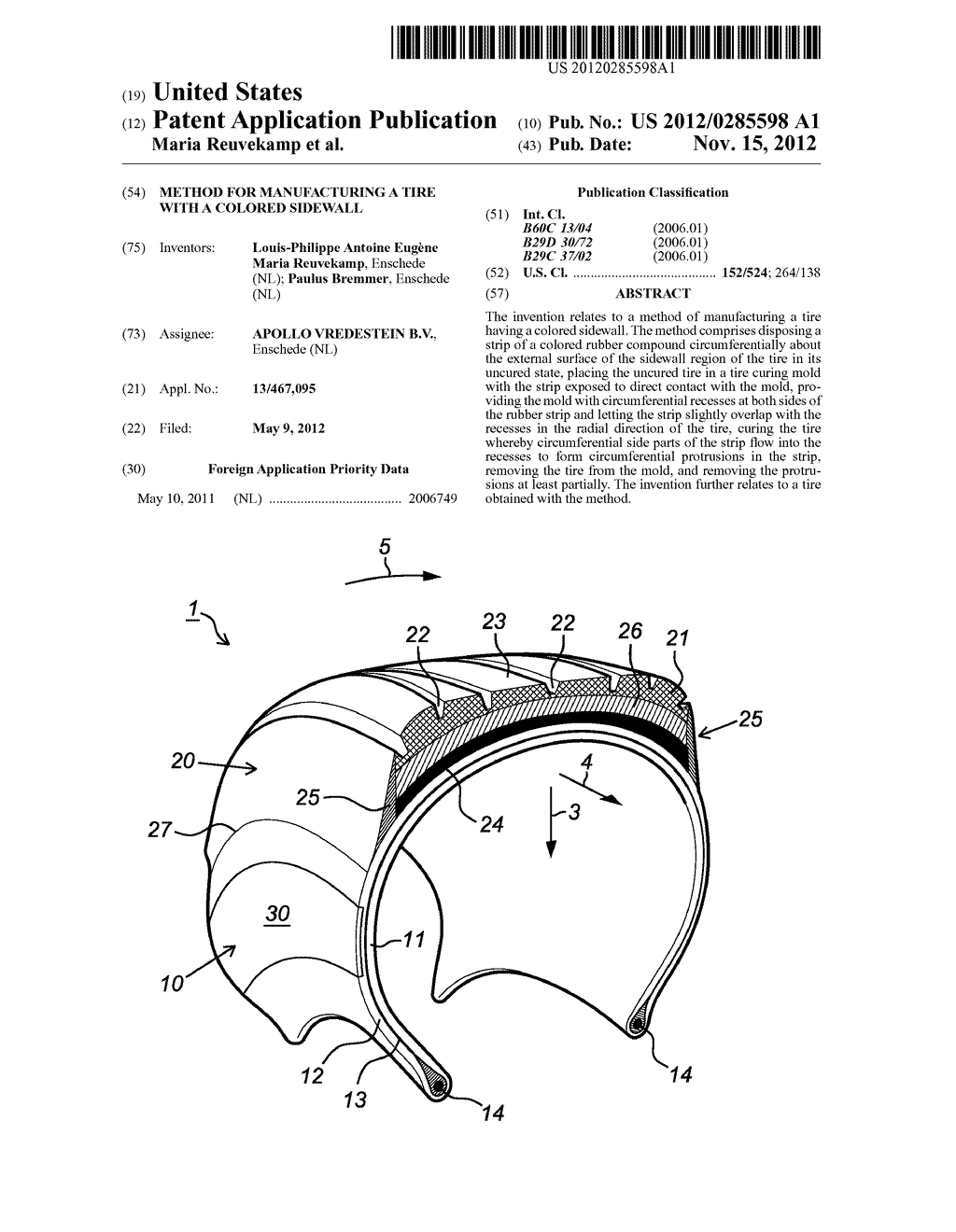 METHOD FOR MANUFACTURING A TIRE WITH A COLORED SIDEWALL - diagram, schematic, and image 01