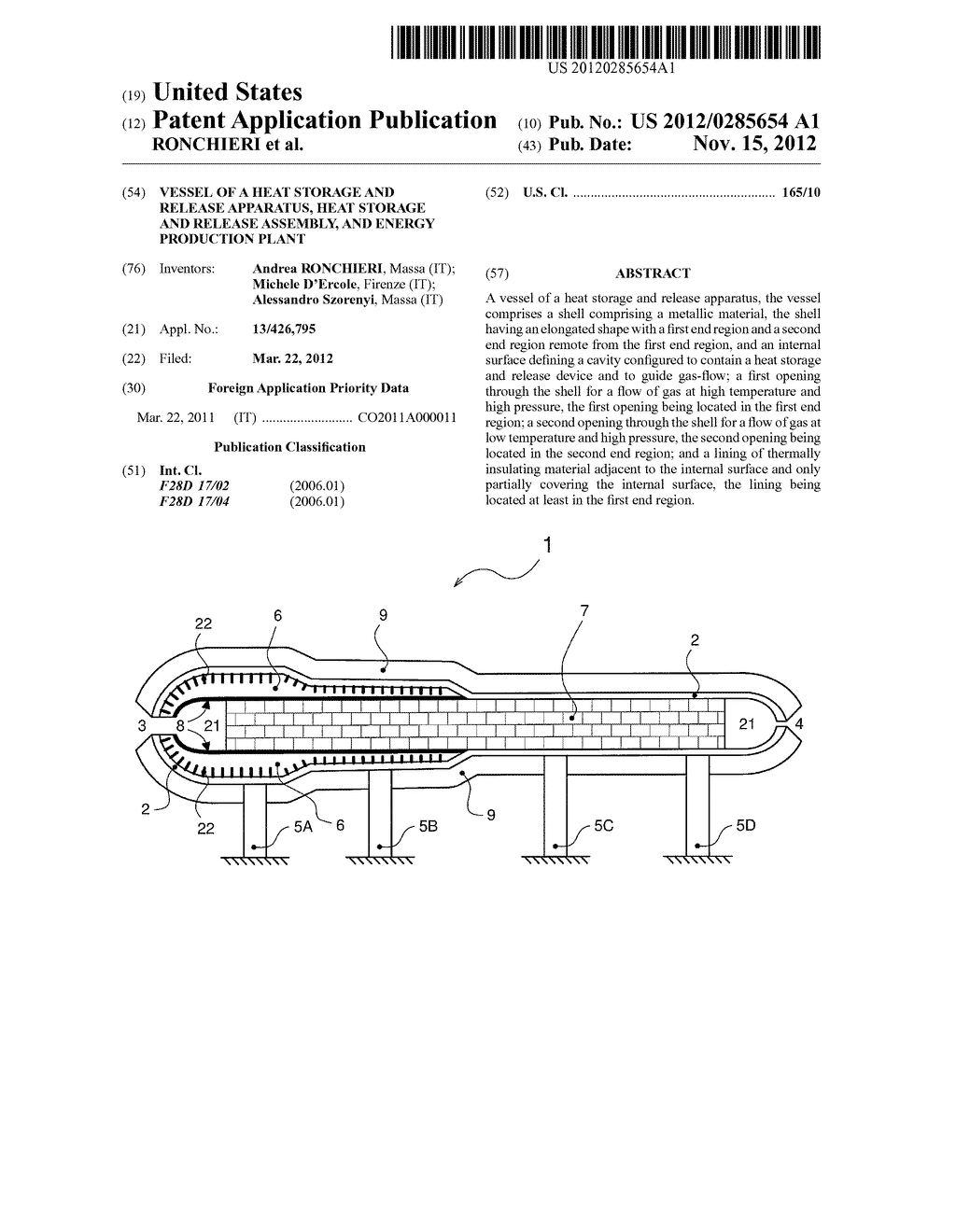 VESSEL OF A HEAT STORAGE AND RELEASE APPARATUS, HEAT STORAGE AND RELEASE     ASSEMBLY, AND ENERGY PRODUCTION PLANT - diagram, schematic, and image 01