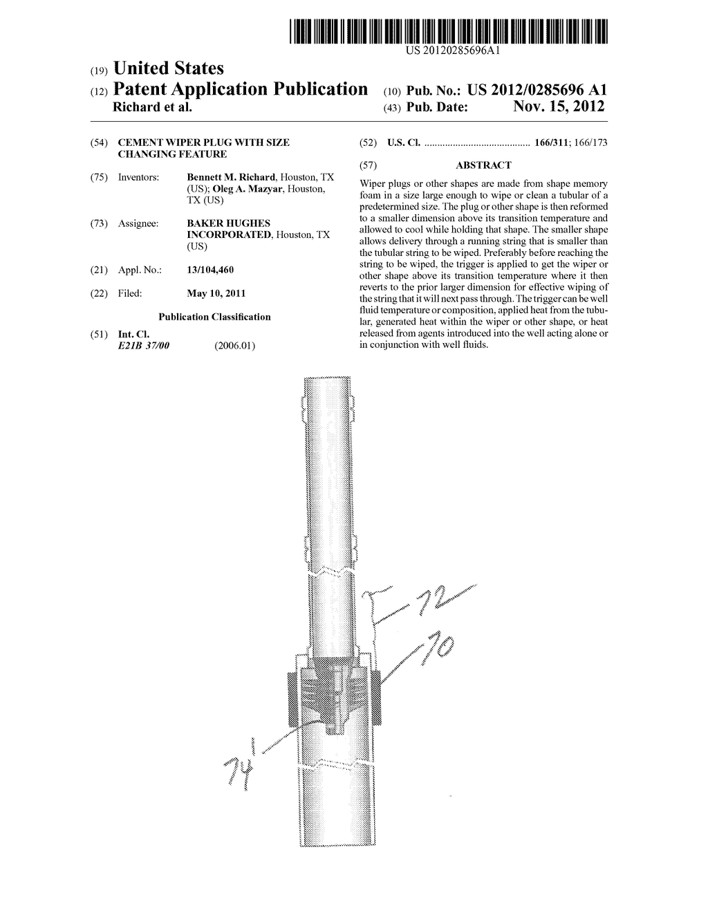 Cement Wiper Plug with Size Changing Feature - diagram, schematic, and image 01