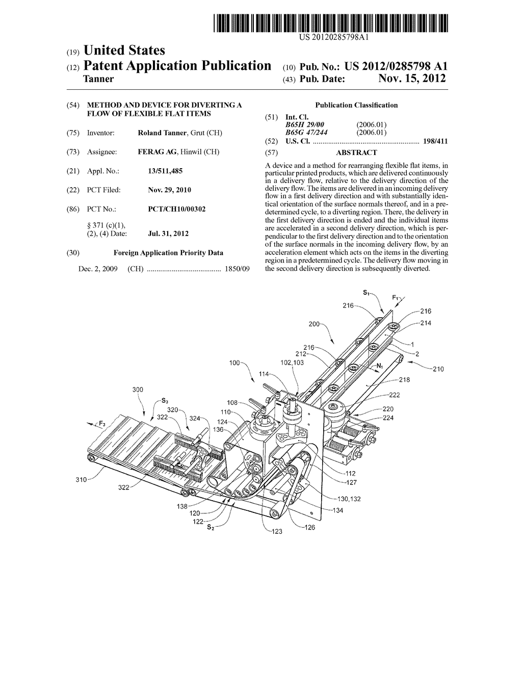 METHOD AND DEVICE FOR DIVERTING A FLOW OF FLEXIBLE FLAT ITEMS - diagram, schematic, and image 01