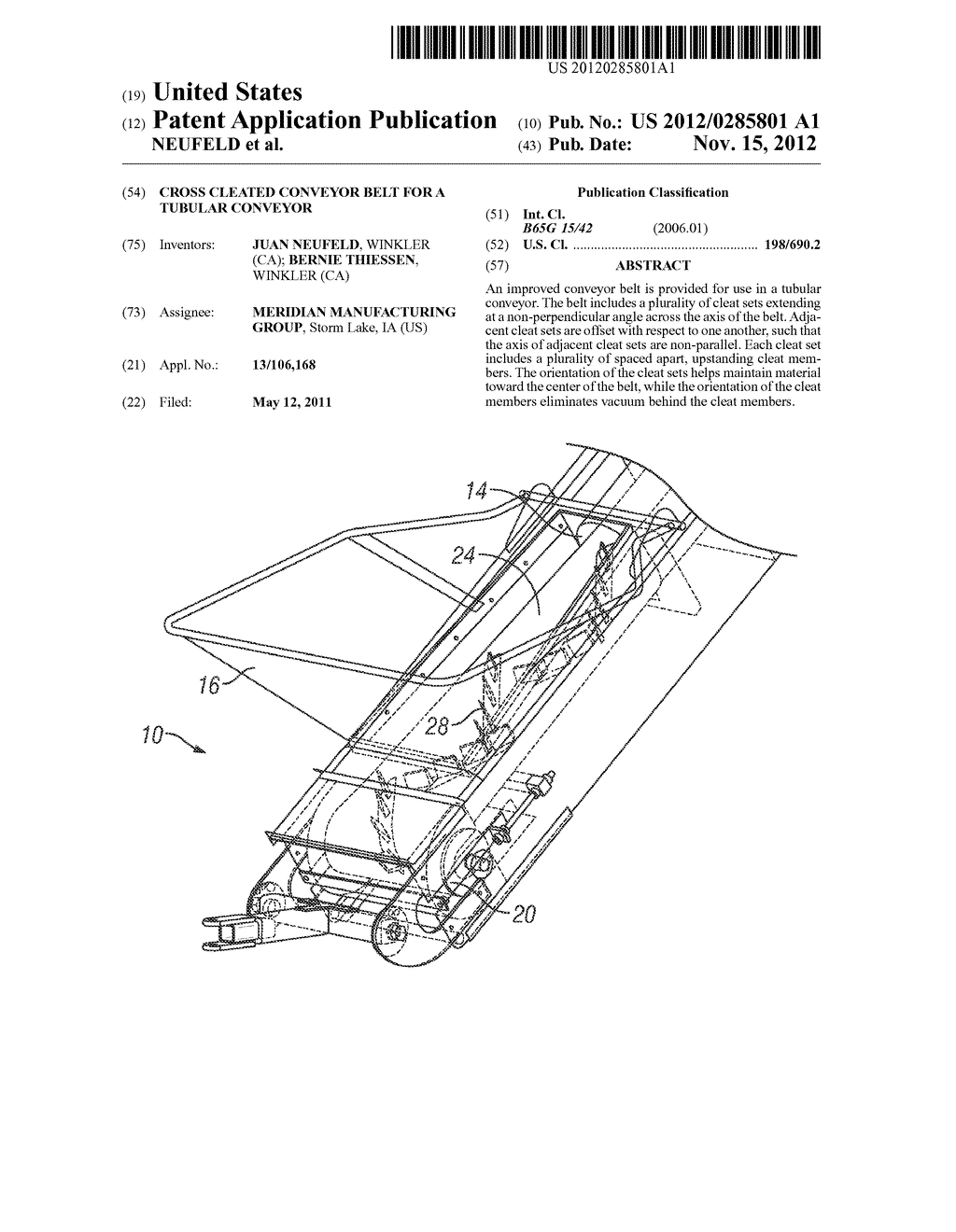 CROSS CLEATED CONVEYOR BELT FOR A TUBULAR CONVEYOR - diagram, schematic, and image 01