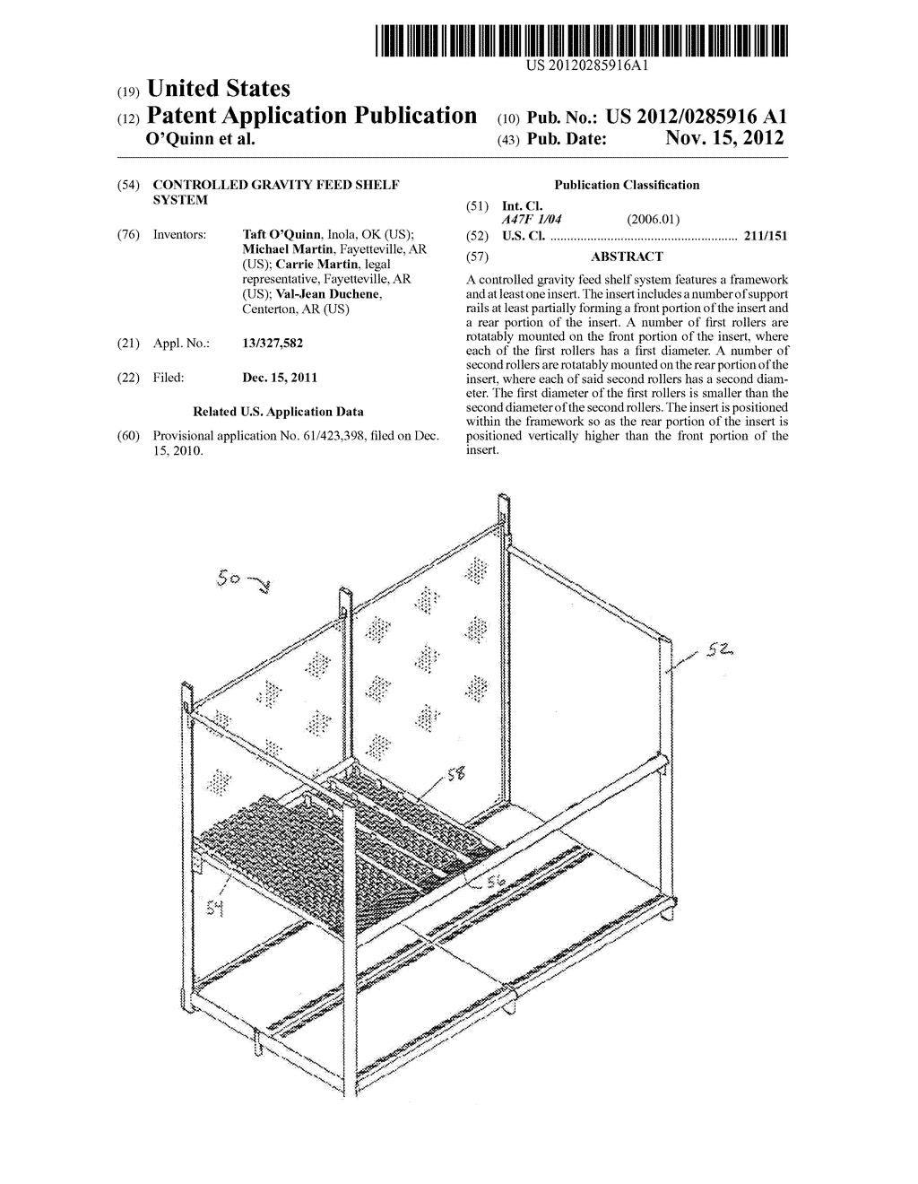 CONTROLLED GRAVITY FEED SHELF SYSTEM - diagram, schematic, and image 01