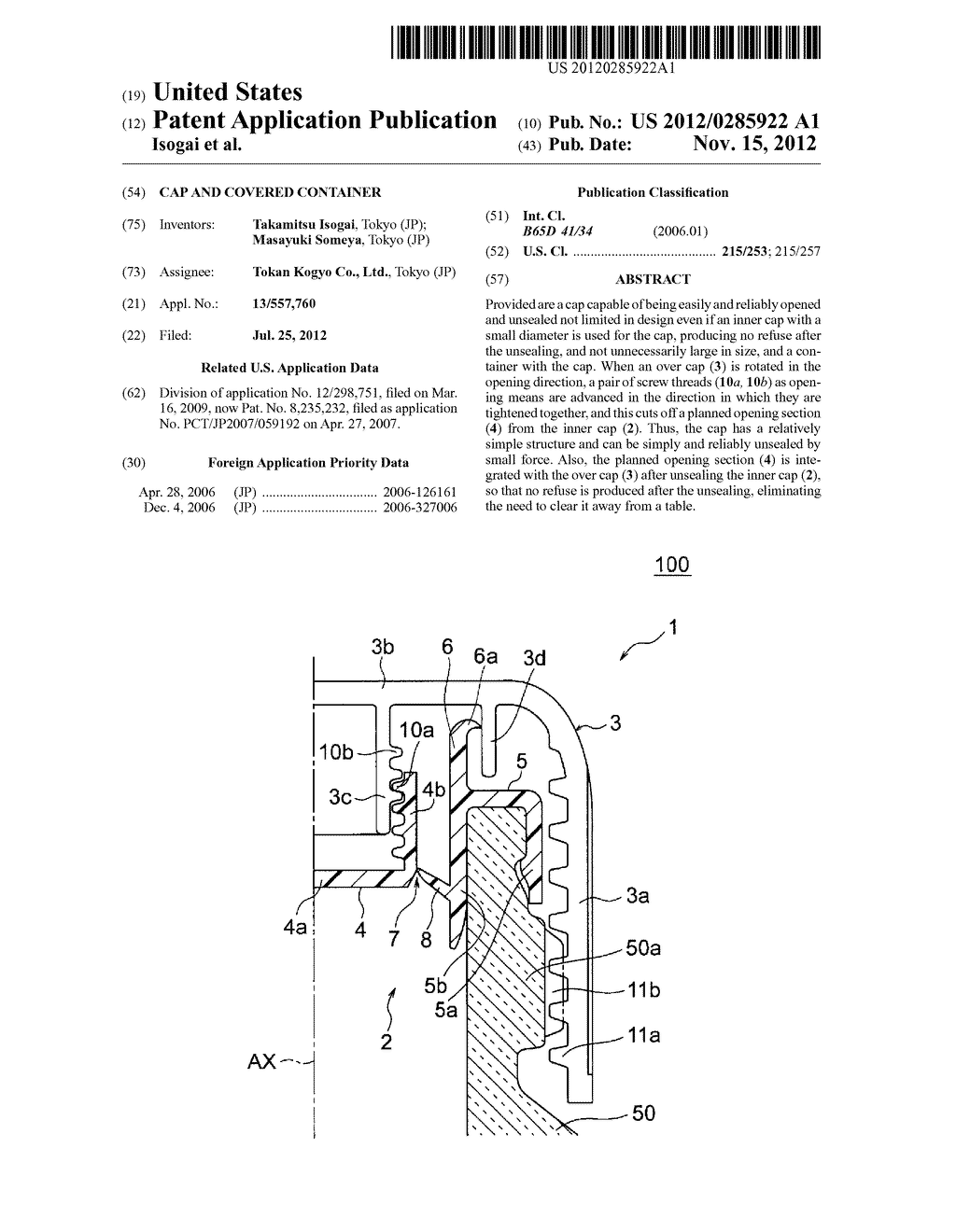 CAP AND COVERED CONTAINER - diagram, schematic, and image 01