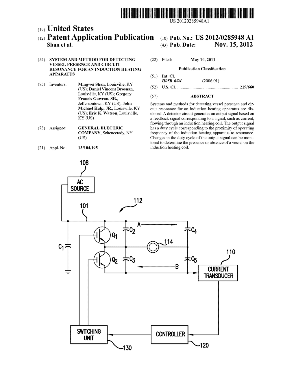 SYSTEM AND METHOD FOR DETECTING VESSEL PRESENCE AND CIRCUIT RESONANCE FOR     AN INDUCTION HEATING APPARATUS - diagram, schematic, and image 01