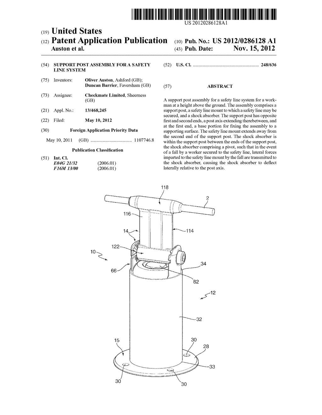 SUPPORT POST ASSEMBLY FOR A SAFETY LINE SYSTEM - diagram, schematic, and image 01