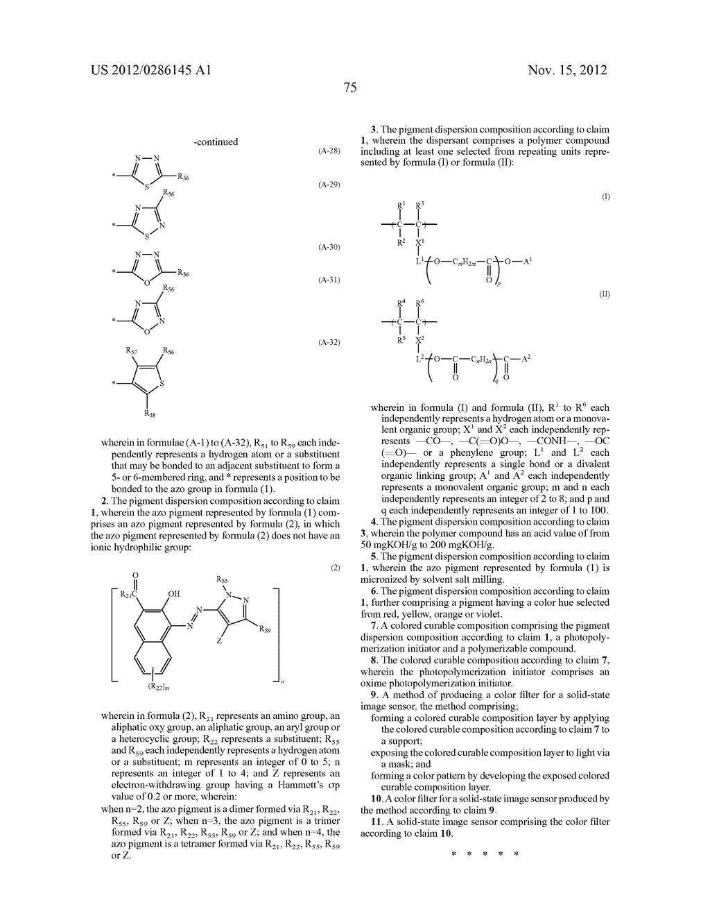 PIGMENT DISPERSION COMPOSITION, COLORED CURABLE COMPOSITION, COLOR FILTER     FOR SOLID-STATE IMAGE SENSOR AND METHOD OF PRODUCING THE SAME, AND     SOLID-STATE IMAGE SENSOR - diagram, schematic, and image 76