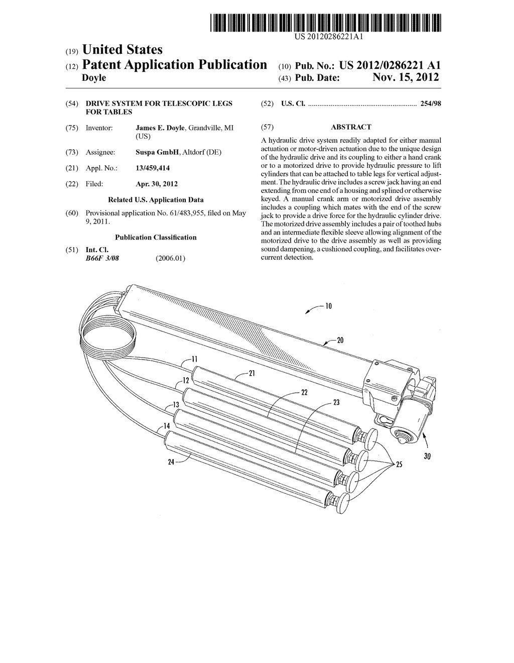 DRIVE SYSTEM FOR TELESCOPIC LEGS FOR TABLES - diagram, schematic, and image 01