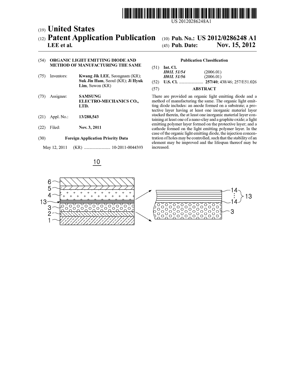 ORGANIC LIGHT EMITTING DIODE AND METHOD OF MANUFACTURING THE SAME - diagram, schematic, and image 01