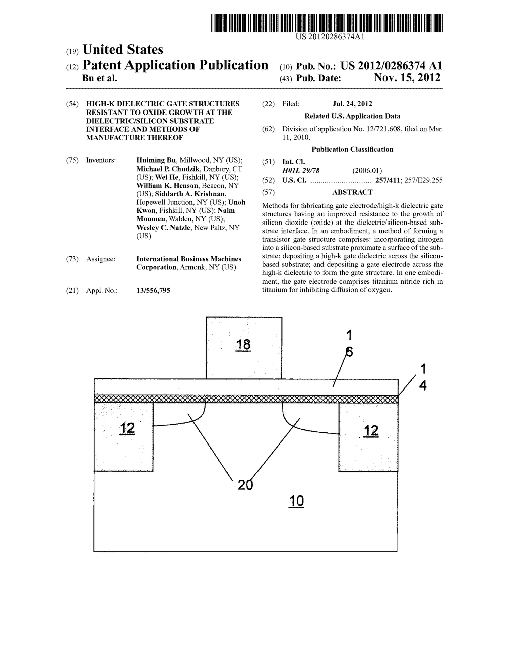 HIGH-K DIELECTRIC GATE STRUCTURES RESISTANT TO OXIDE GROWTH AT THE     DIELECTRIC/SILICON SUBSTRATE INTERFACE AND METHODS OF MANUFACTURE THEREOF - diagram, schematic, and image 01