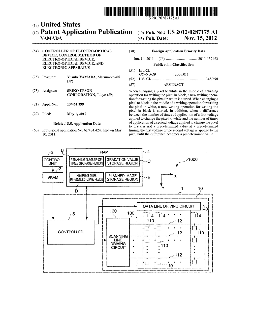 CONTROLLER OF ELECTRO-OPTICAL DEVICE, CONTROL METHOD OF ELECTRO-OPTICAL     DEVICE, ELECTRO-OPTICAL DEVICE, AND ELECTRONIC APPARATUS - diagram, schematic, and image 01