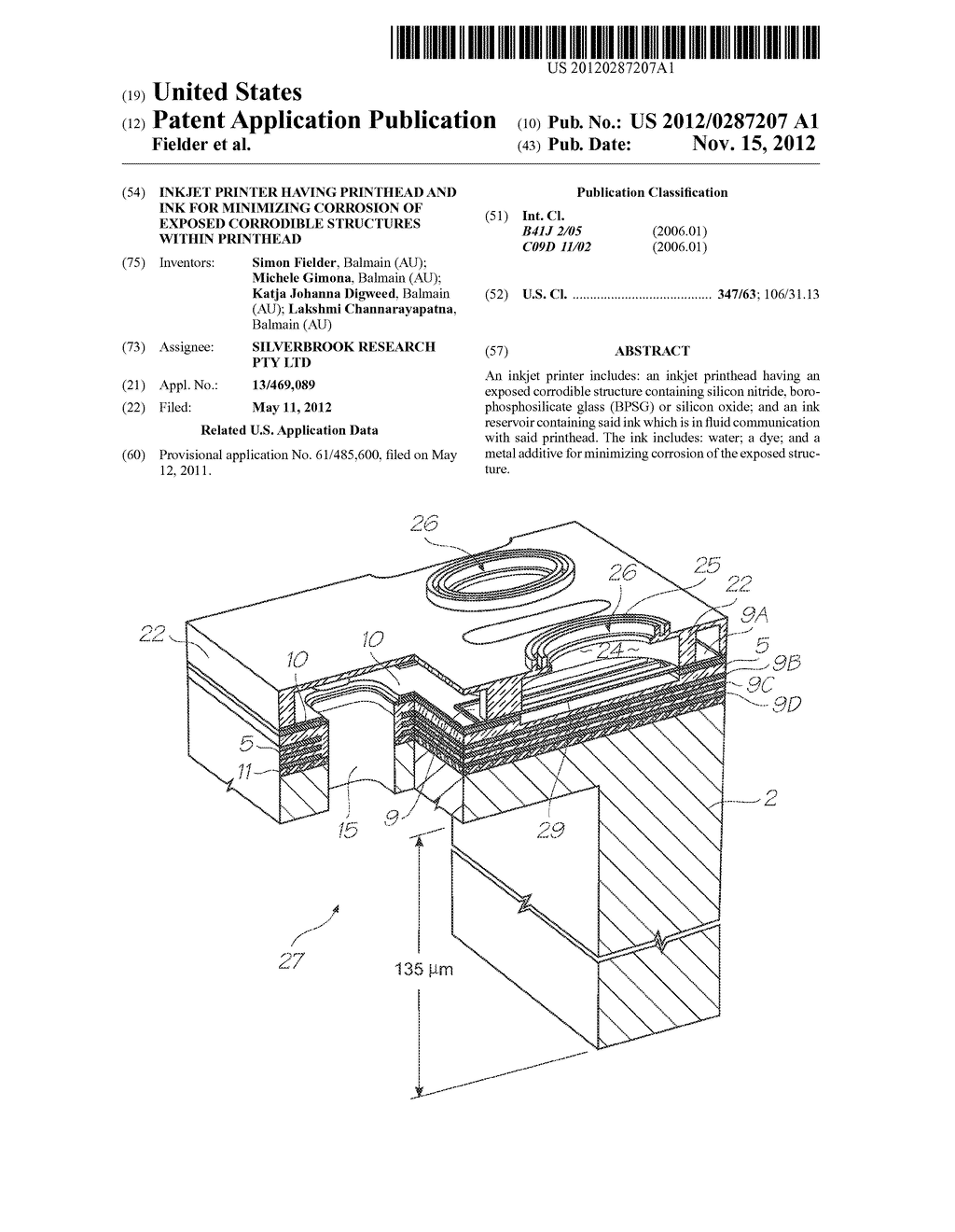 INKJET PRINTER HAVING PRINTHEAD AND INK FOR MINIMIZING CORROSION OF     EXPOSED CORRODIBLE STRUCTURES WITHIN PRINTHEAD - diagram, schematic, and image 01