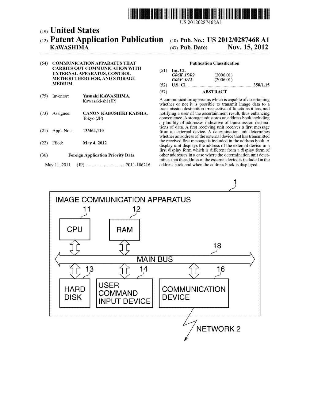 COMMUNICATION APPARATUS THAT CARRIES OUT COMMUNICATION WITH EXTERNAL     APPARATUS, CONTROL METHOD THEREFOR, AND STORAGE MEDIUM - diagram, schematic, and image 01