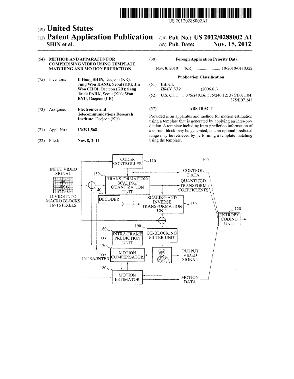 METHOD AND APPARATUS FOR COMPRESSING VIDEO USING TEMPLATE MATCHING AND     MOTION PREDICTION - diagram, schematic, and image 01