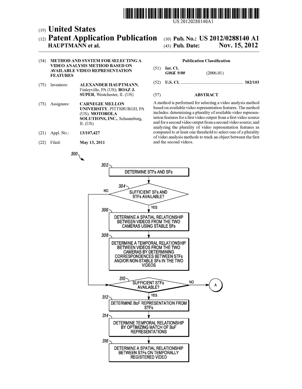 METHOD AND SYSTEM FOR SELECTING A VIDEO ANALYSIS METHOD BASED ON AVAILABLE     VIDEO REPRESENTATION FEATURES - diagram, schematic, and image 01