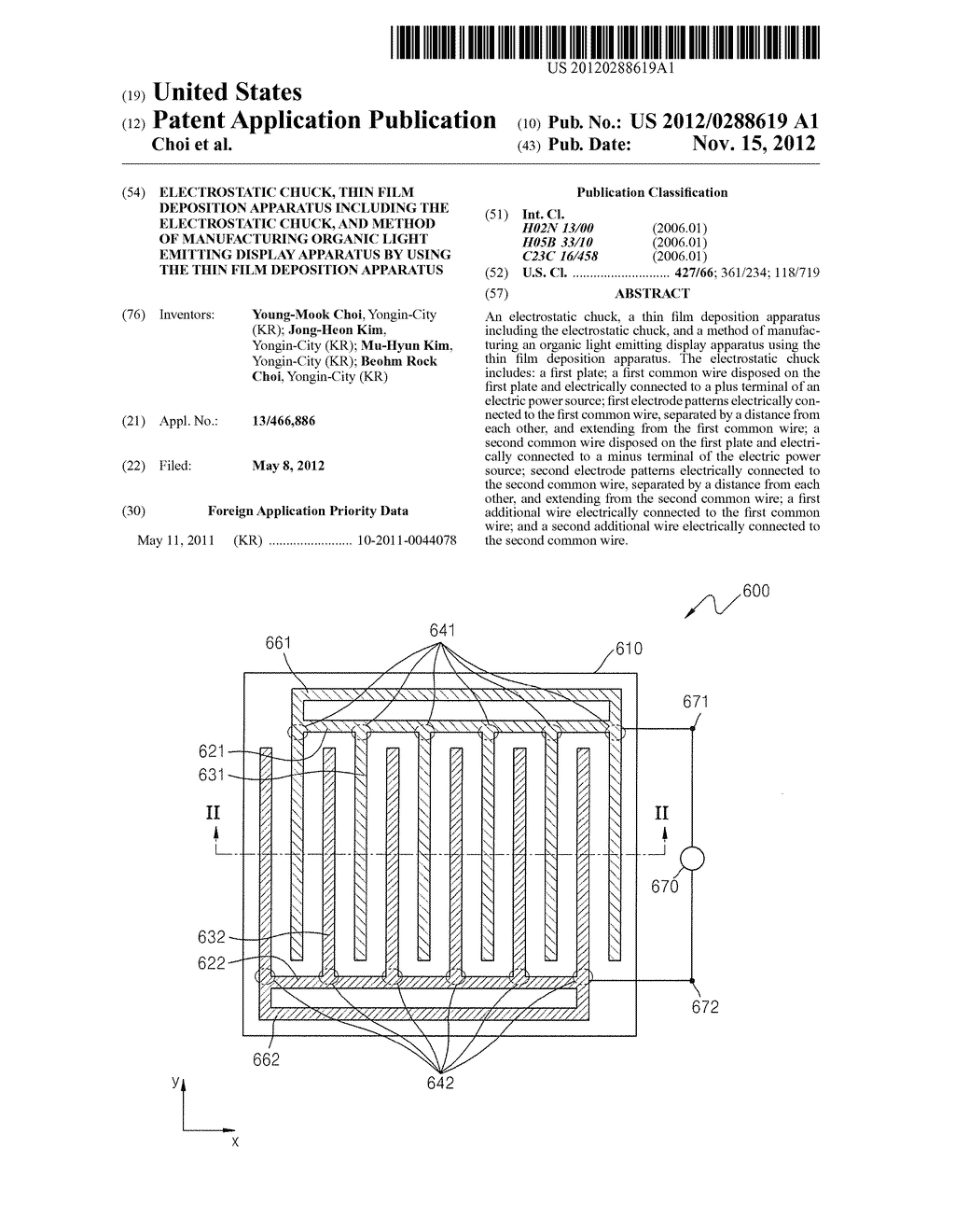 ELECTROSTATIC CHUCK, THIN FILM DEPOSITION APPARATUS INCLUDING THE     ELECTROSTATIC CHUCK, AND METHOD OF MANUFACTURING ORGANIC LIGHT EMITTING     DISPLAY APPARATUS BY USING THE THIN FILM DEPOSITION APPARATUS - diagram, schematic, and image 01