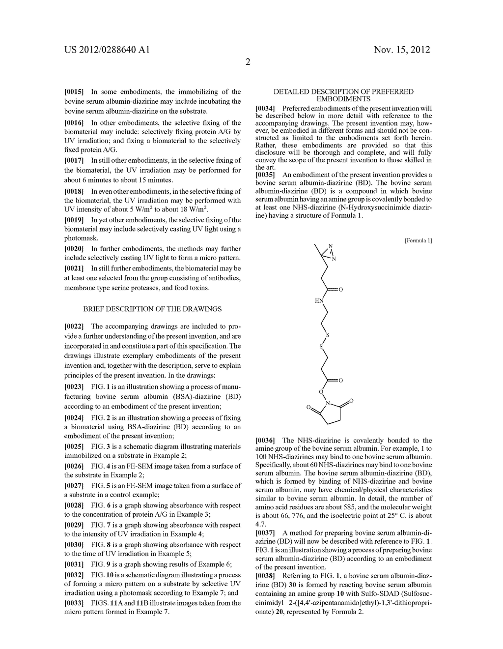 BOVINE SERUM ALBUMIN (BSA)-DIAZIRINE, METHOD OF FORMING BSA-DIAZIRINE, AND     METHOD OF SELECTIVELY FIXING BIOMATERIAL USING BSA-DIAZIRINE OF     PHOTO-REACTIVE TYPE - diagram, schematic, and image 11