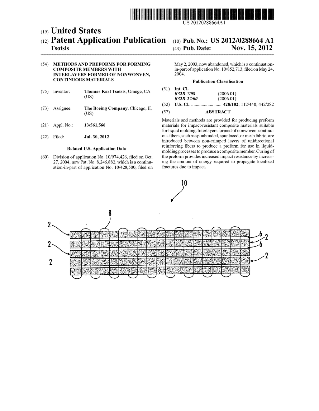 METHODS AND PREFORMS FOR FORMING COMPOSITE MEMBERS WITH INTERLAYERS FORMED     OF NONWONVEN, CONTINUOUS MATERIALS - diagram, schematic, and image 01