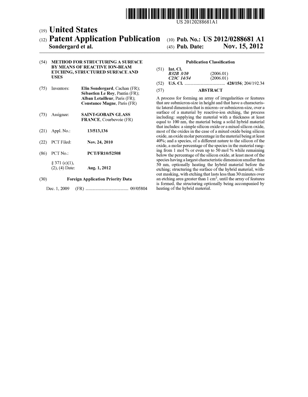 METHOD FOR STRUCTURING A SURFACE BY MEANS OF REACTIVE ION-BEAM ETCHING,     STRUCTURED SURFACE AND USES - diagram, schematic, and image 01