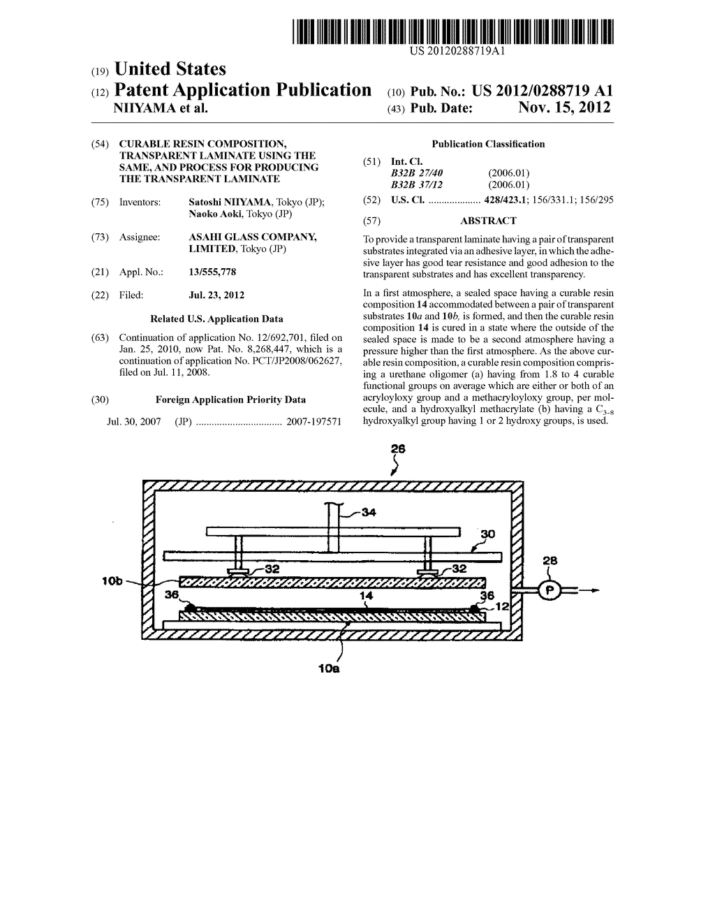 CURABLE RESIN COMPOSITION, TRANSPARENT LAMINATE USING THE SAME, AND     PROCESS FOR PRODUCING THE TRANSPARENT LAMINATE - diagram, schematic, and image 01