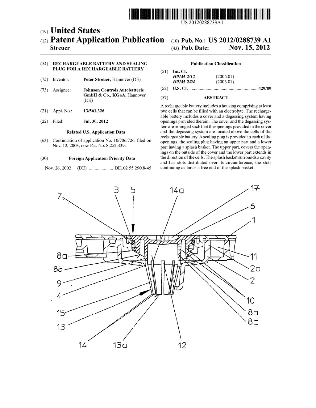 RECHARGEABLE BATTERY AND SEALING PLUG FOR A RECHARGEABLE BATTERY - diagram, schematic, and image 01