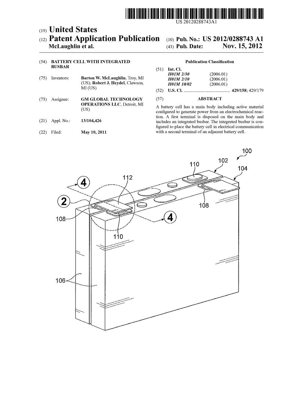 BATTERY CELL WITH INTEGRATED BUSBAR - diagram, schematic, and image 01