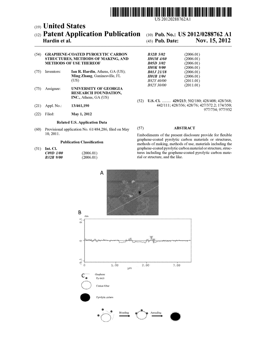 GRAPHENE-COATED PYROLYTIC CARBON STRUCTURES, METHODS OF MAKING, AND     METHODS OF USE THEREOF - diagram, schematic, and image 01