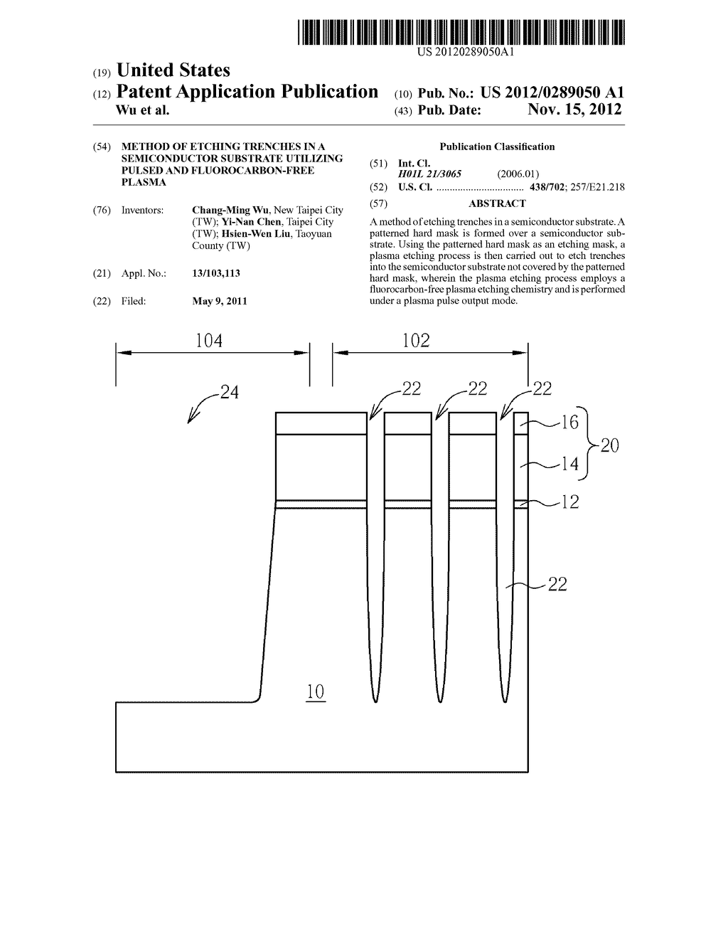 METHOD OF ETCHING TRENCHES IN A SEMICONDUCTOR SUBSTRATE UTILIZING PULSED     AND FLUOROCARBON-FREE PLASMA - diagram, schematic, and image 01