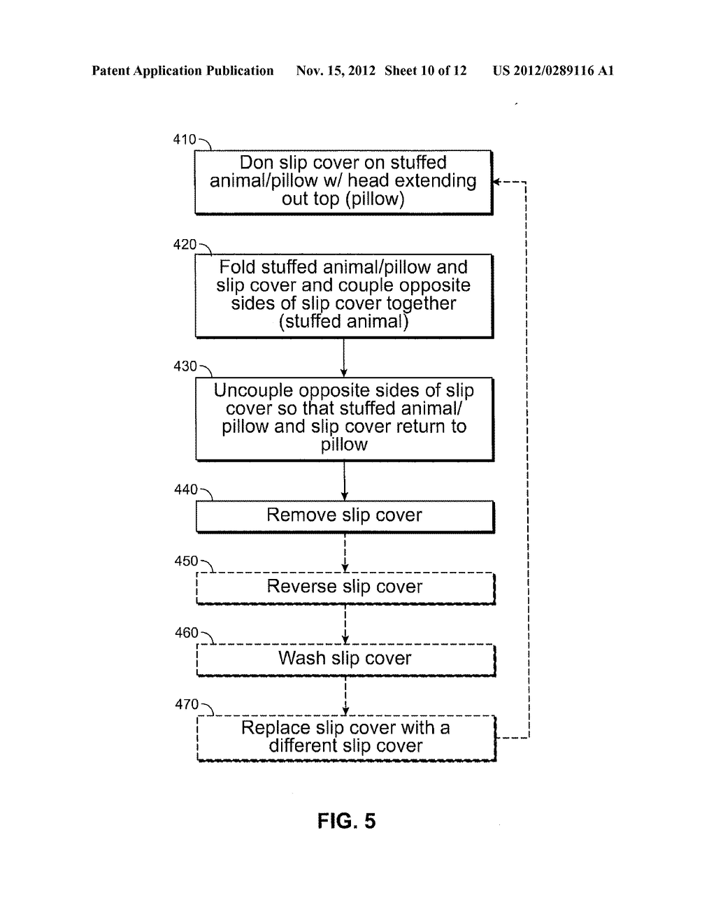 CONVERTIBLE SLIPCOVER AND METHOD FOR CONVERTIBLE STUFFED ANIMAL AND PILLOW - diagram, schematic, and image 11