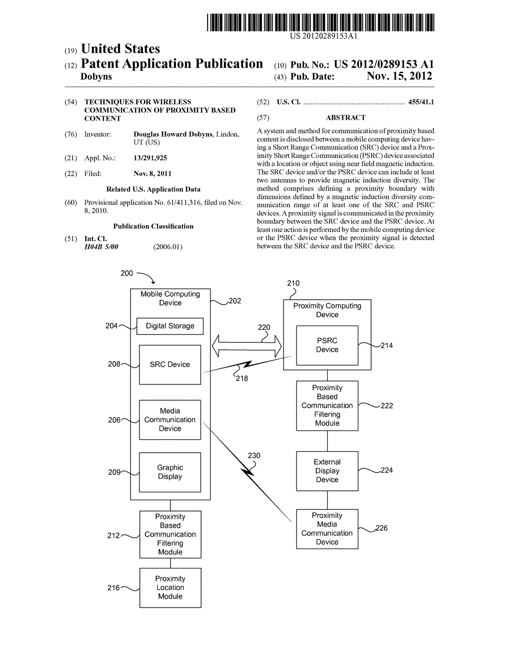 Techniques For Wireless Communication of Proximity Based Content - diagram, schematic, and image 01