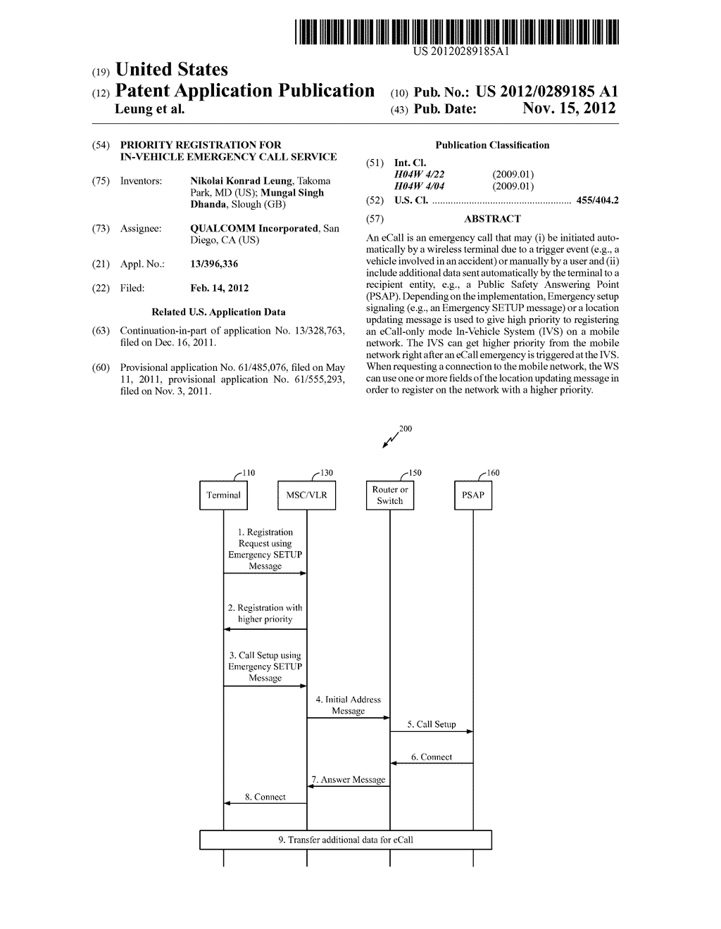 PRIORITY REGISTRATION FOR IN-VEHICLE EMERGENCY CALL SERVICE - diagram, schematic, and image 01