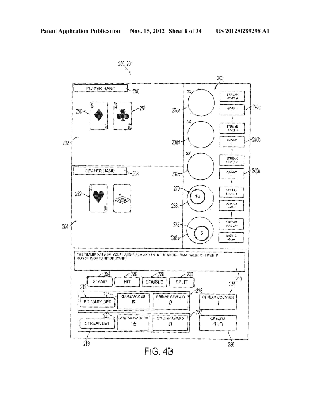 CARD GAME SYSTEM AND DEVICE HAVING SUPPLEMENTAL AWARDS BASED ON     CONSECUTIVE NON-TERMINATING OUTCOMES - diagram, schematic, and image 09