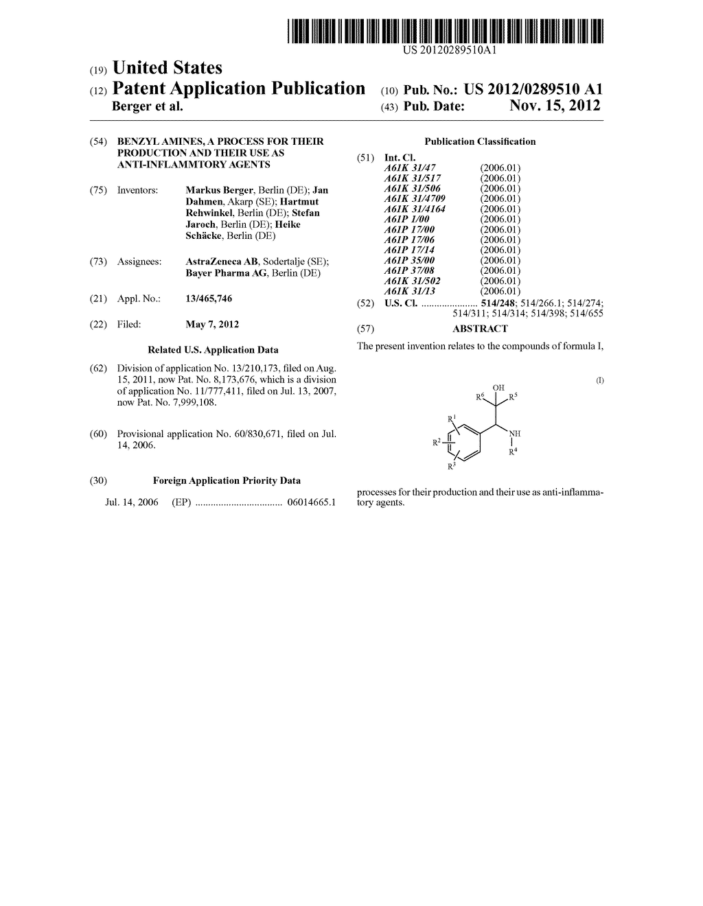 Benzyl Amines, A Process For Their Production And Their Use As     Anti-Inflammtory Agents - diagram, schematic, and image 01