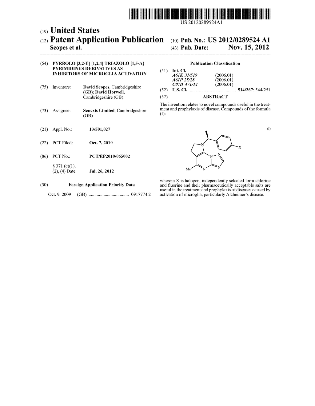 PYRROLO [3,2-E] [1,2,4] TRIAZOLO [1,5-A] PYRIMIDINES DERIVATIVES AS     INHIBITORS OF MICROGLIA ACTIVATION - diagram, schematic, and image 01