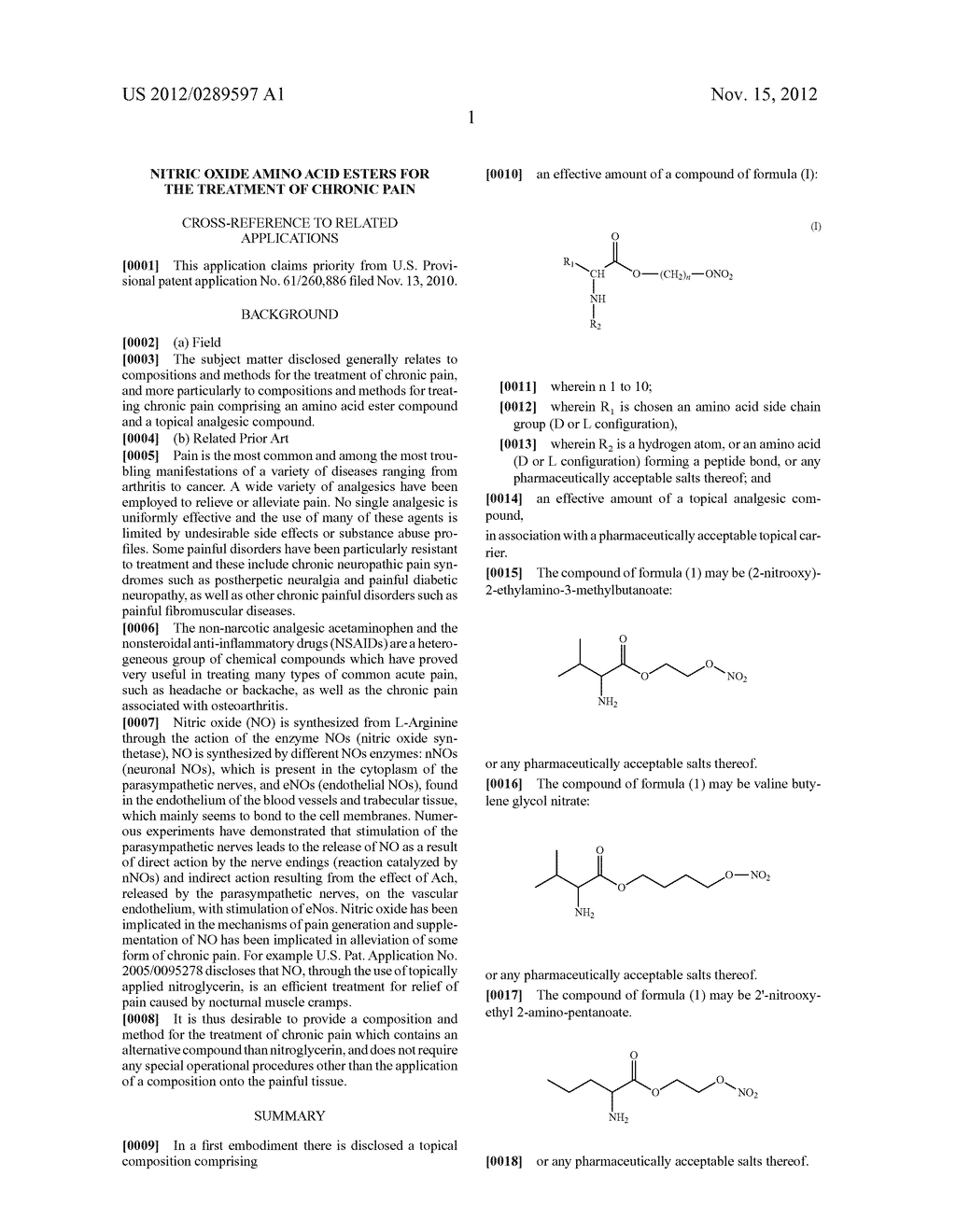 NITRIC OXIDE AMINO ACID ESTERS FOR THE TREATMENT OF CHRONIC PAIN - diagram, schematic, and image 02